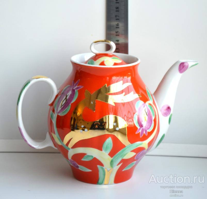 Дулево. Сервиз чайный форма Белый лебедь Золотой олень Живопись! Ручная роспись посуда