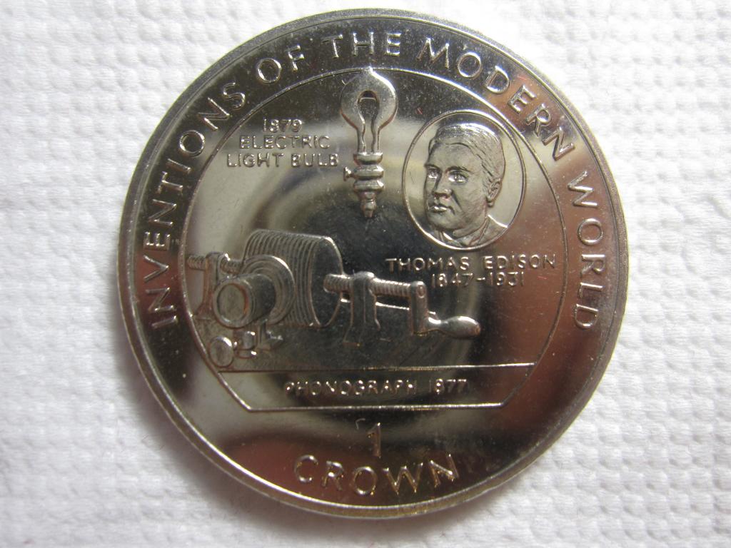 МЭН 1 крона 1996 Изобретения. Томас Эдисон. Электрическая лампа UNC!