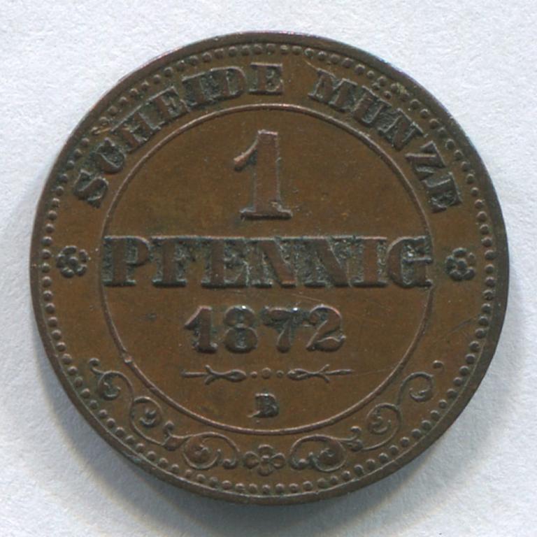 ГЕРМАНИЯ/САКСОНИЯ 1 ПФЕННИГ 1872 XF