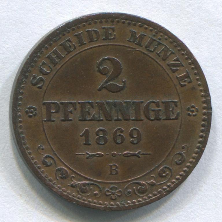 ГЕРМАНИЯ/САКСОНИЯ 2 ПФЕННИГА 1869 AUNC