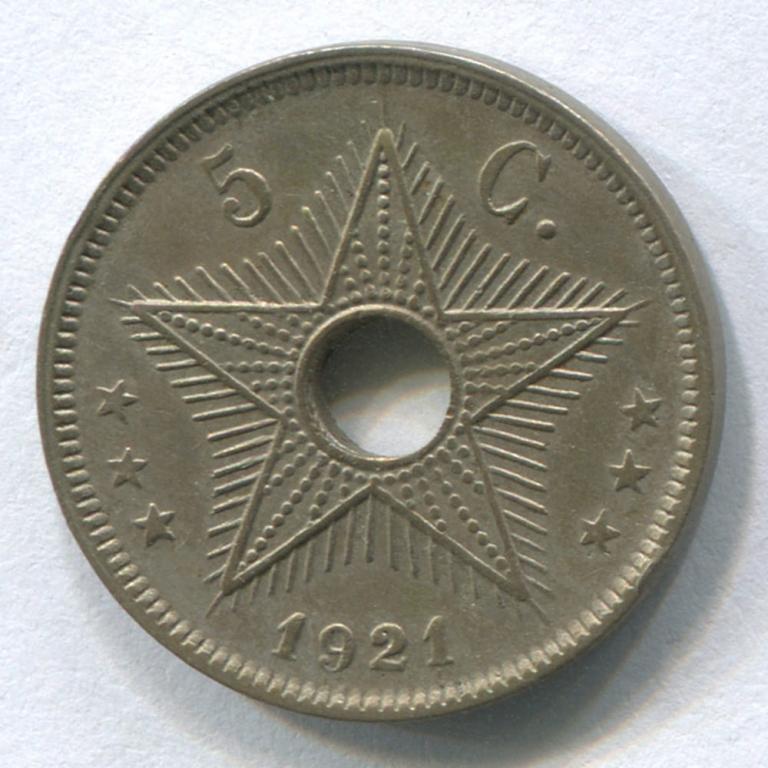 БЕЛЬГИЙСКОЕ КОНГО 5 САНТИМОВ 1921 XF