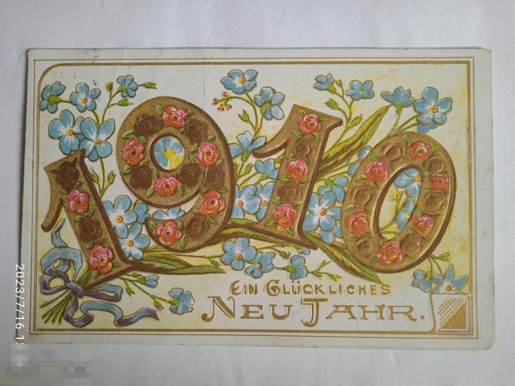 Годовик 1910. Поздравление с Новым годом. Тиснение.Gluckliches Neu Jahr