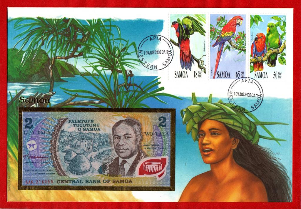 Самоа, 2 тала, 1990, UNC, AAK 216099, ЮБИЛЕЙНЫЙ ПОЛИМЕР + КОЛЛЕКЦИОННЫЙ БЛОК + МАРКИ