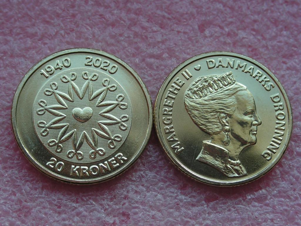 Дания 20 крон 2020 Маргрет 80 лет unc