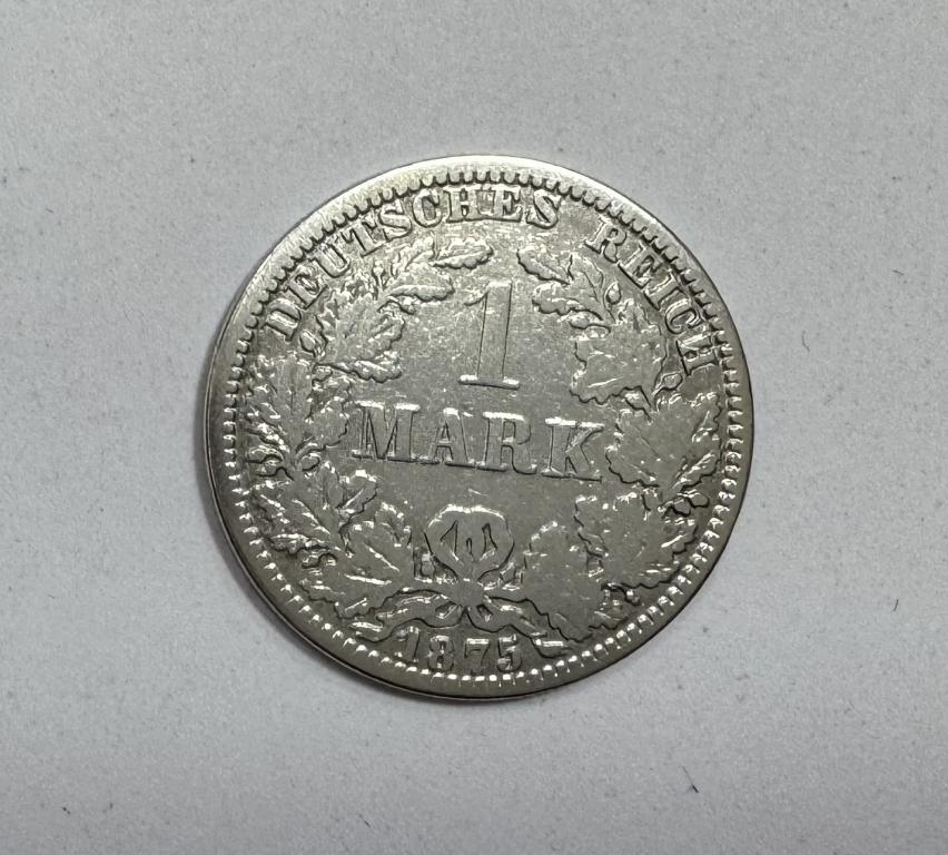 Германия 1 марка 1875 двор А СЕРЕБРО
