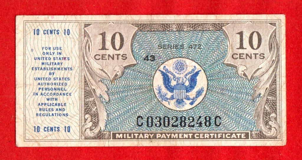 США, военный сертификат, 10 центов, 1948, Серия 472, C03028248C