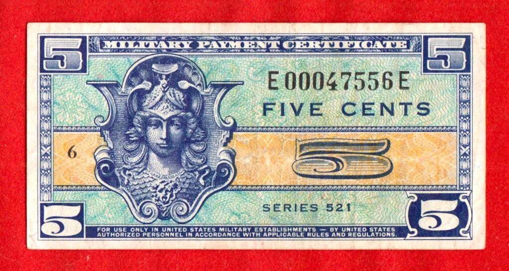 США, 5 центов, 1954-1958 гг., военный сертификат, XF, Серия 521, E00047556E