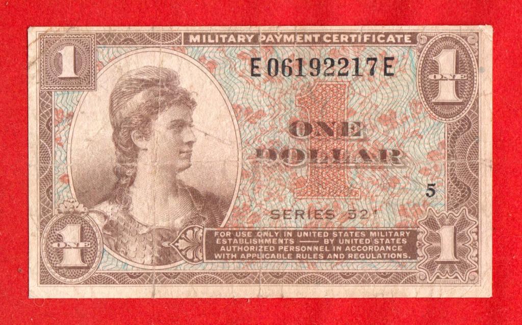 США, 1 доллар, 1954-1958 гг., военный сертификат, 1954, Серия 521, E06192217E