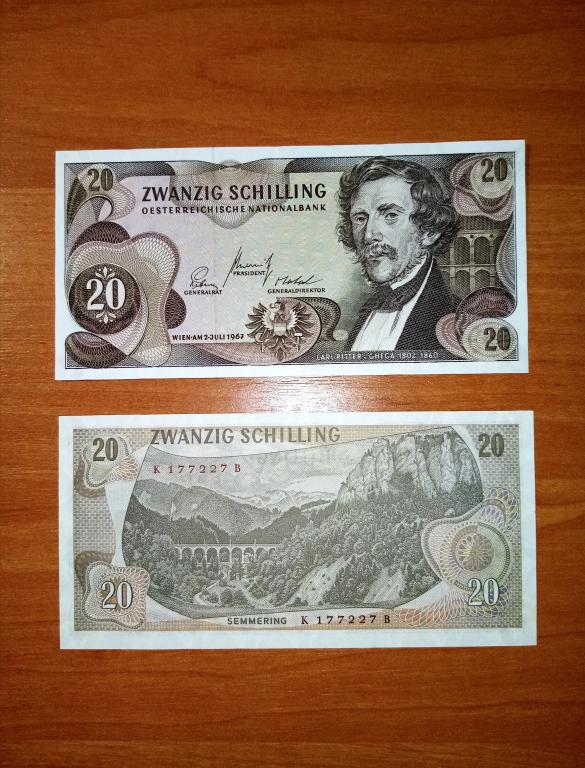 Банкнота 20 шиллингов Австрия 1967 год Пресс UNC