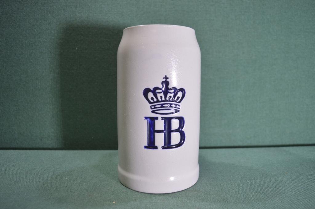 Кружка пивная большая, на 1 литр. HB, Корона. Керамика, Германия.