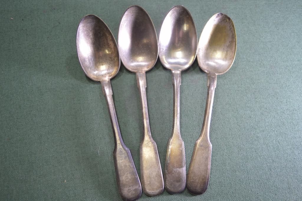 Ложка столовая старинная "Fraget Фраже". Набор 4 шт. Серебрение. Царская Россия.