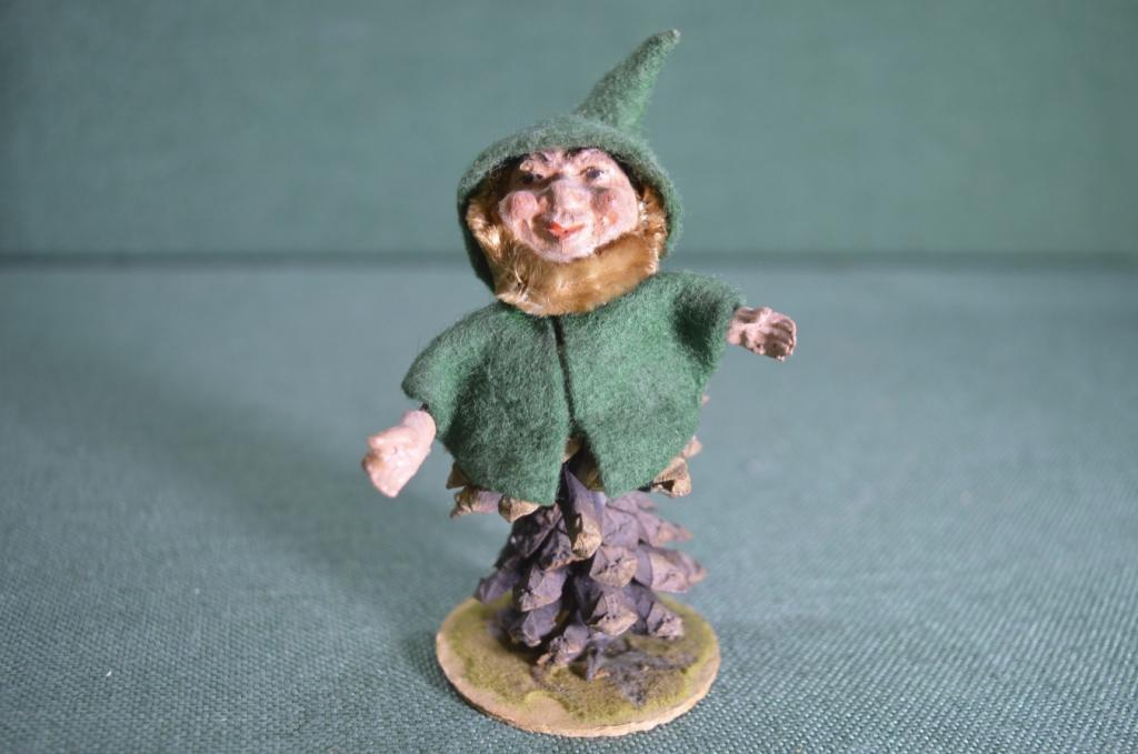 Фигурка новогодняя рождественская "Гном Синелька в зеленом". Папье-маше. Германия. ГДР - СССР.