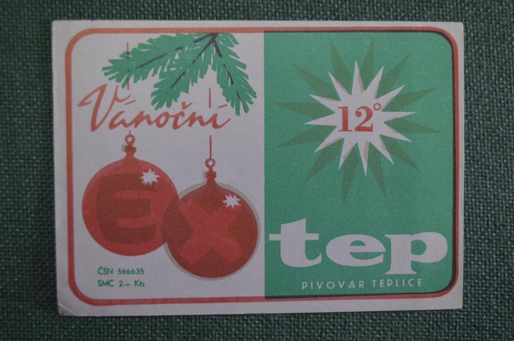 Этикетка алкоголь пиво "Vanocni teplice Новый Год шары". Чехословакия времен СССР.