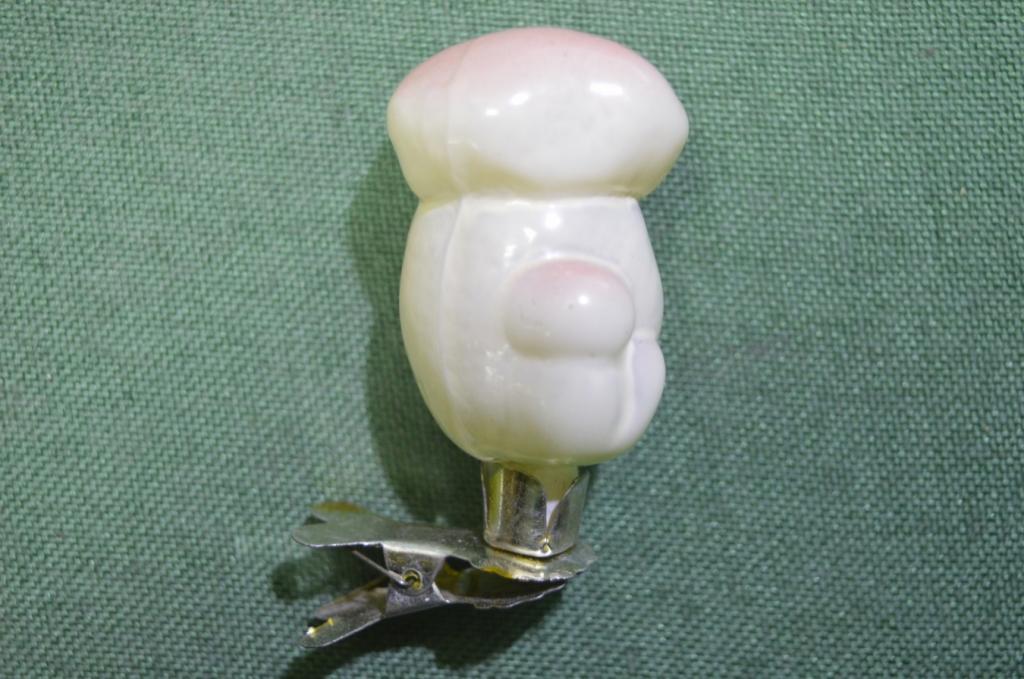 Игрушка елочная стеклянная "Гриб боровик, грибочек. Грибы". #2. Стекло, прищепка.