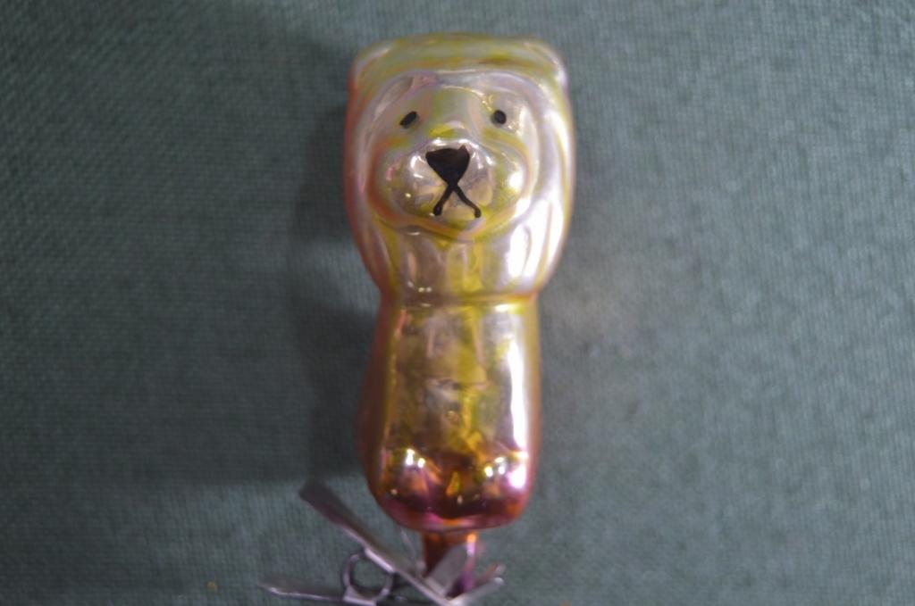 Игрушка елочная стеклянная "Лев цирковой". Стекло, прищепка.