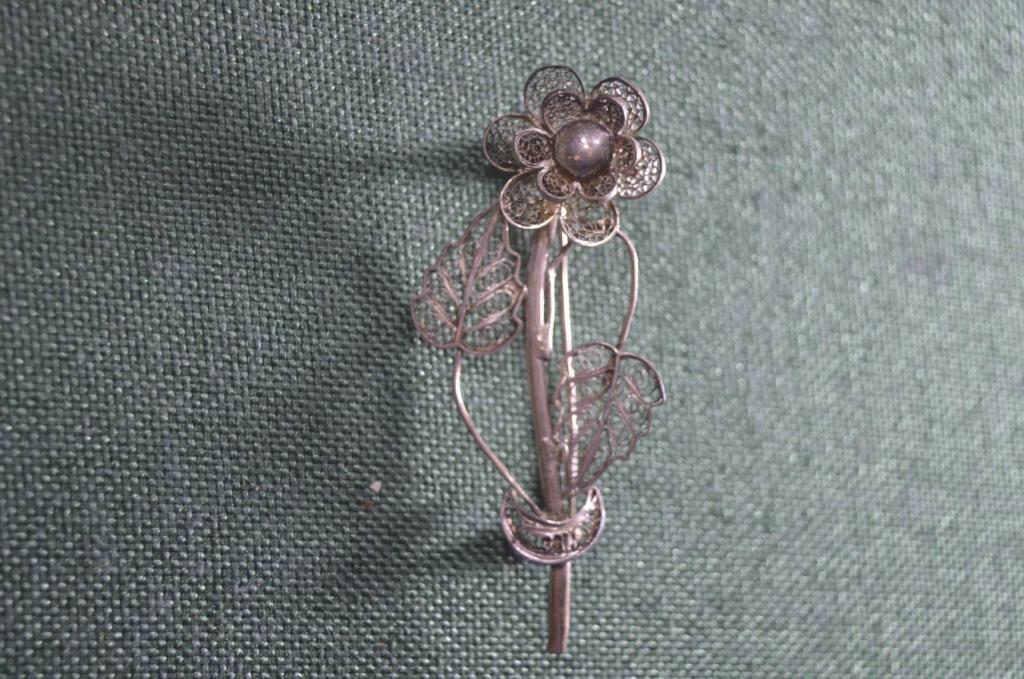 Брошь брошка "Цветок". Скань. Филигрань. СССР.
