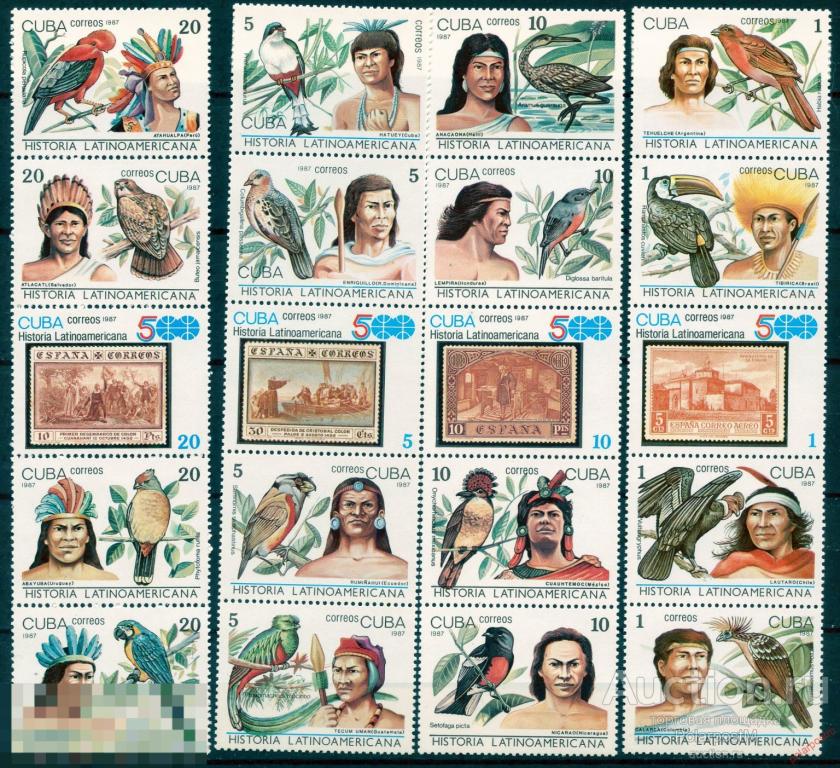 R20 КУБА 1987 3121-3140 Птицы и латиноамериканская история. Марки на марках