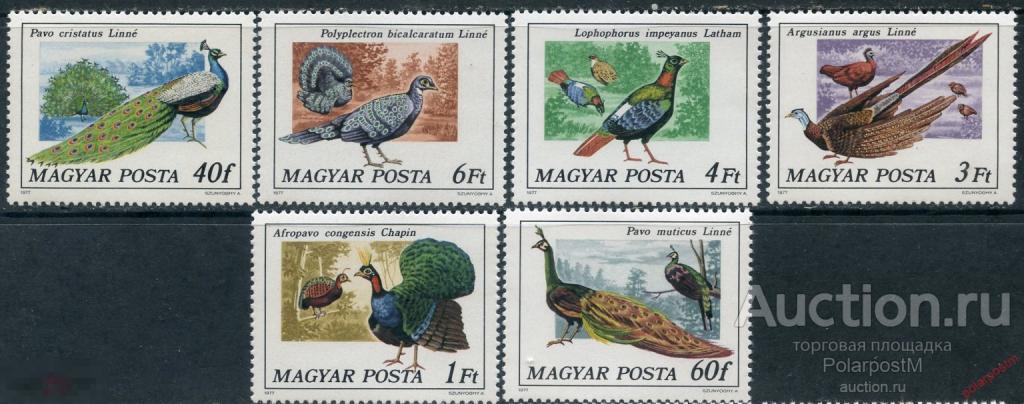 L55 Венгрия 1977 3185-3190 Птицы - Павлины и фазаны