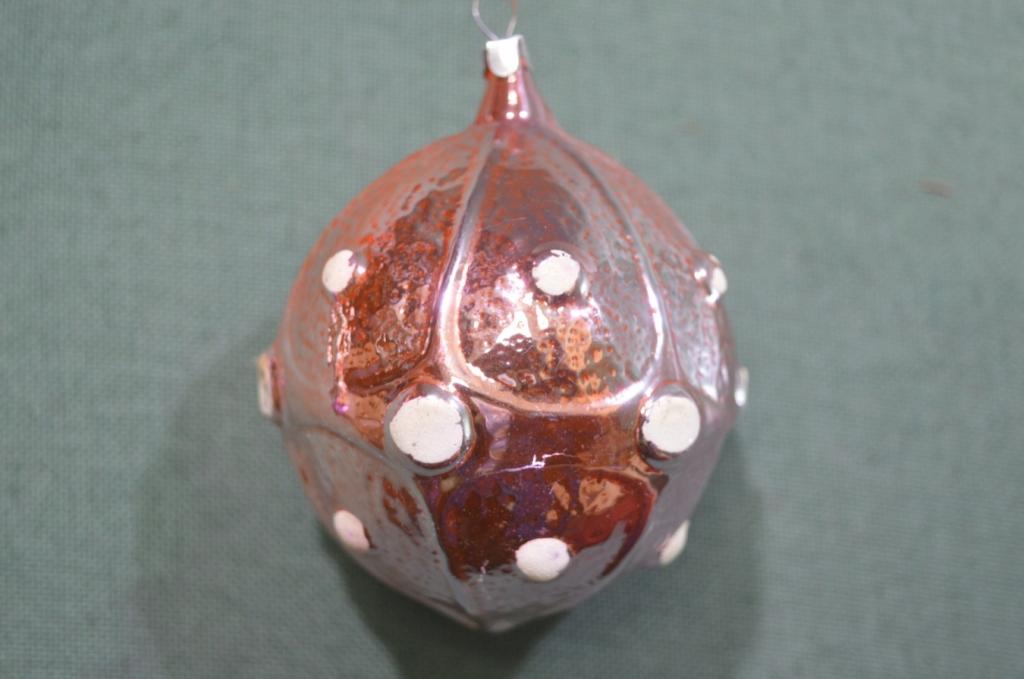 Елочная новогодняя игрушка "Шар светящийся с пупырышками божья коровка". Стекло. СССР.