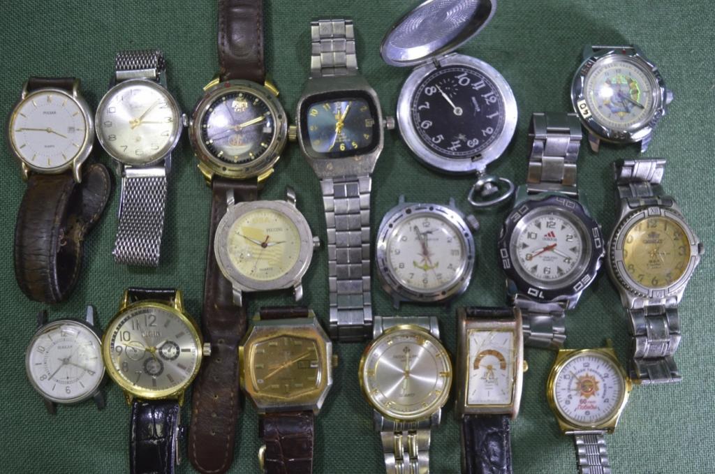 Часы, сборный лот. Карманные, наручные, кварцевые, механические. В ремонт, на запчасти.