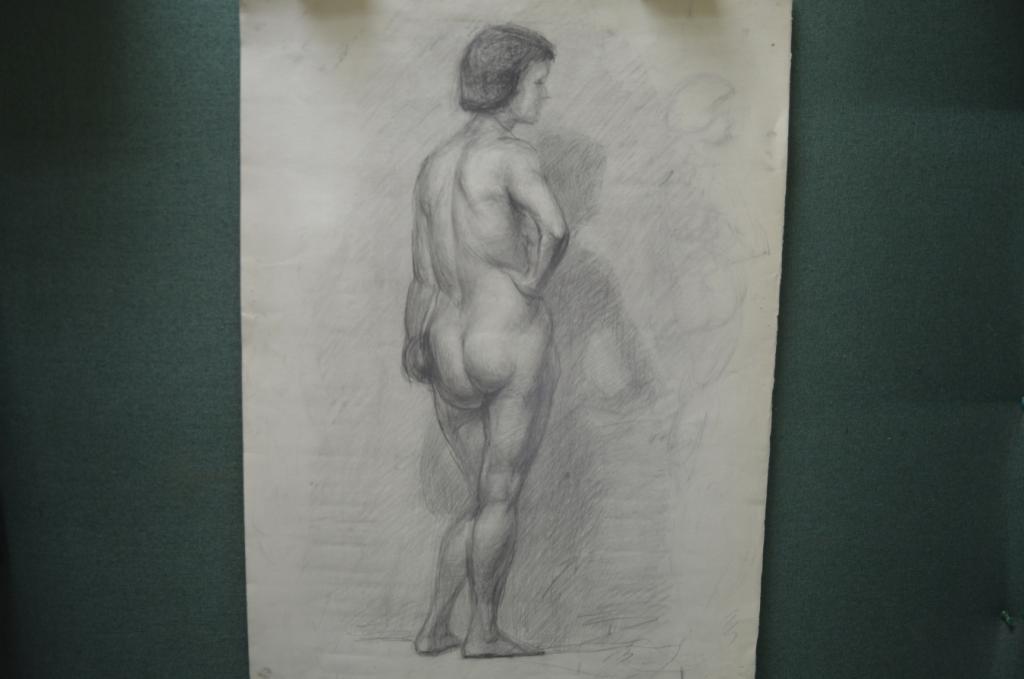 Картина, рисунок, набросок "Натурщица, обнаженная женщина". Бумага, карандаш.