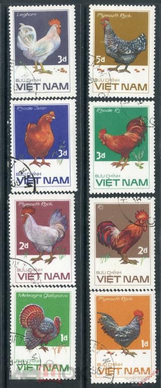 L55 ВЬЕТНАМ 1986 1711-1718 Птицы. Домашняя птица. Курицы. Петухи. Индюки