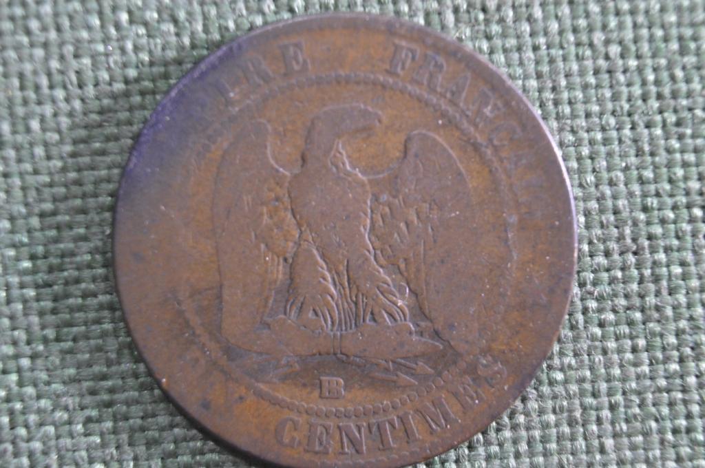 Монета 10 сантимов 1855 года, Франция. Наполеон III. Centimes. Napoleon.