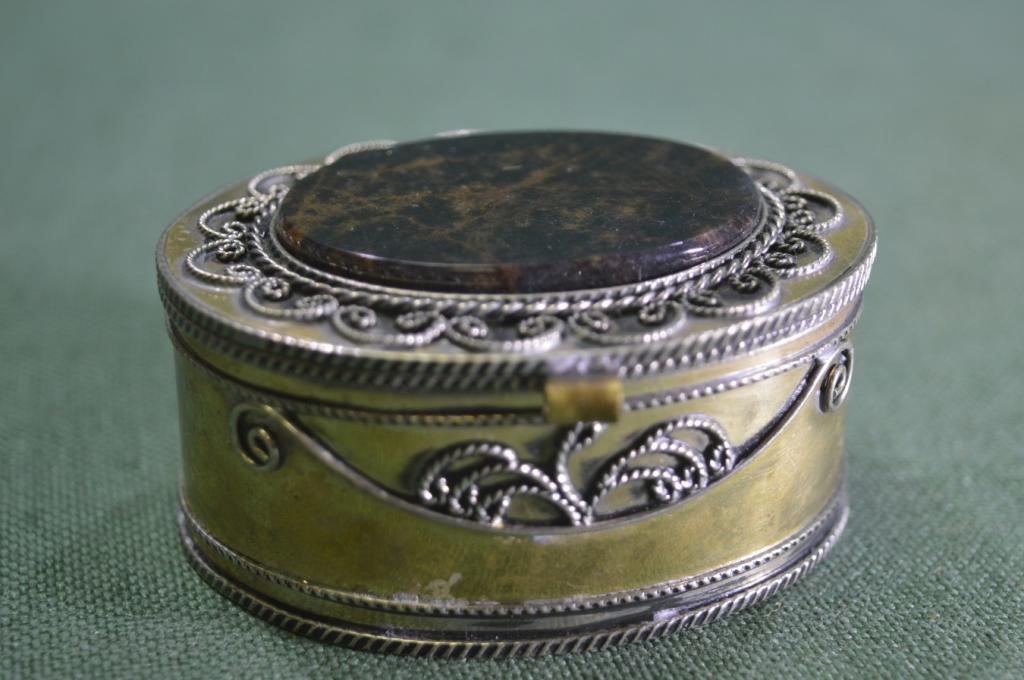 Шкатулка "Модерн". Скань, филигрань. Натуральный камень. СССР.