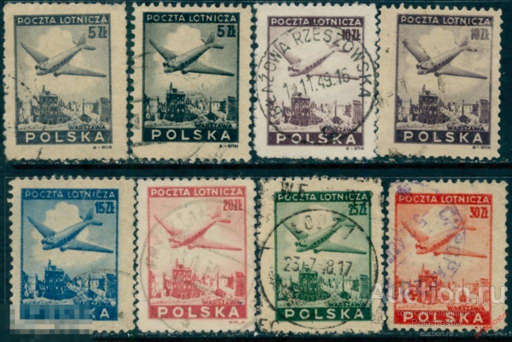 Y85 ПОЛЬША 1946 428-433 Самолет над Варшавой