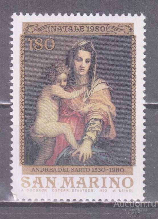 Сан-Марино 1980 Рождество Мадонна живопись Андреа дель Сарто Mi1222 MNH