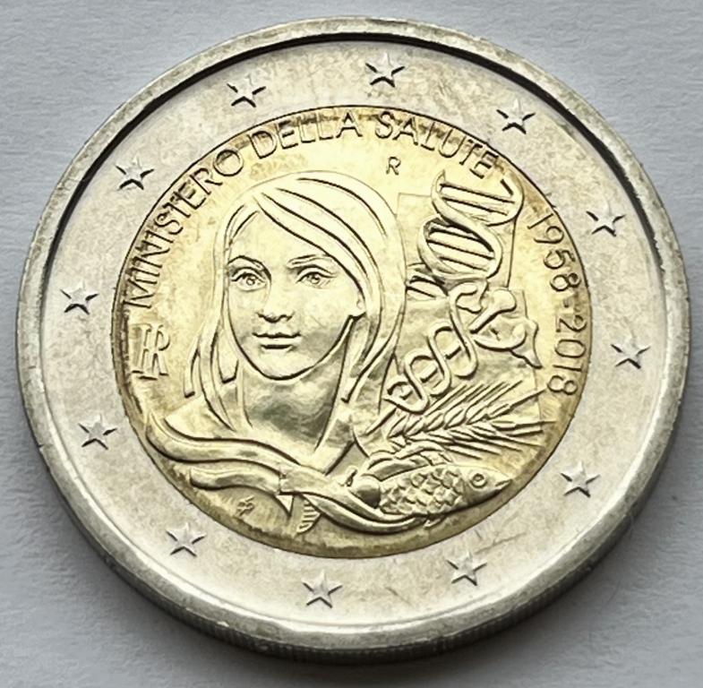 ИТАЛИЯ 2 ЕВРО 2018 ГОД 60 ЛЕТ ОСНОВАНИЮ МИНИСТЕРСТВА ЗДРАВООХРАНЕНИЯ UNC