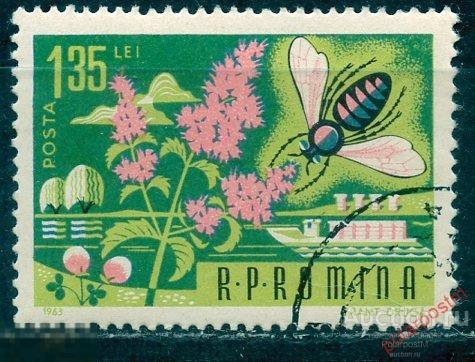 L55 РУМЫНИЯ 1963 2220 Пчелы и шелкопряды. Насекомые. Фауна