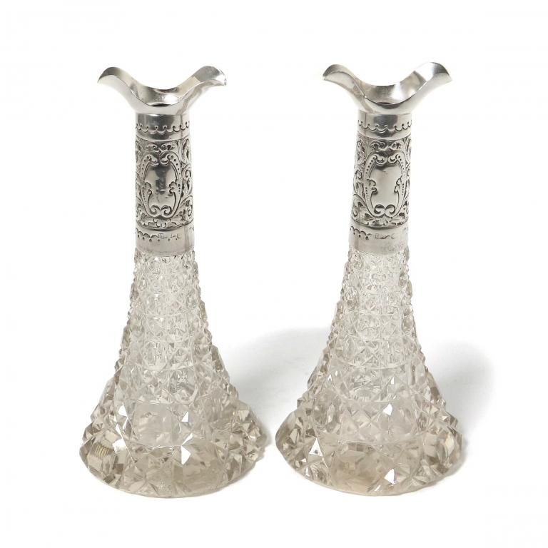Графины для масла и уксуса. Хрусталь, серебро. Англия, 1899 год