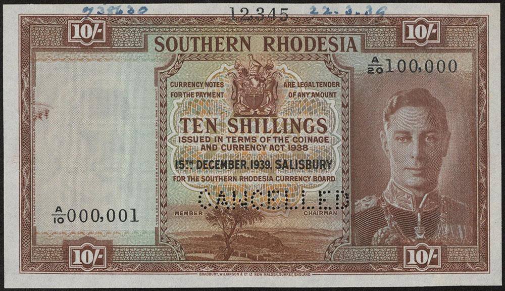 Южная Родезия. 10 шиллингов 1939-1951 гг. Образец.