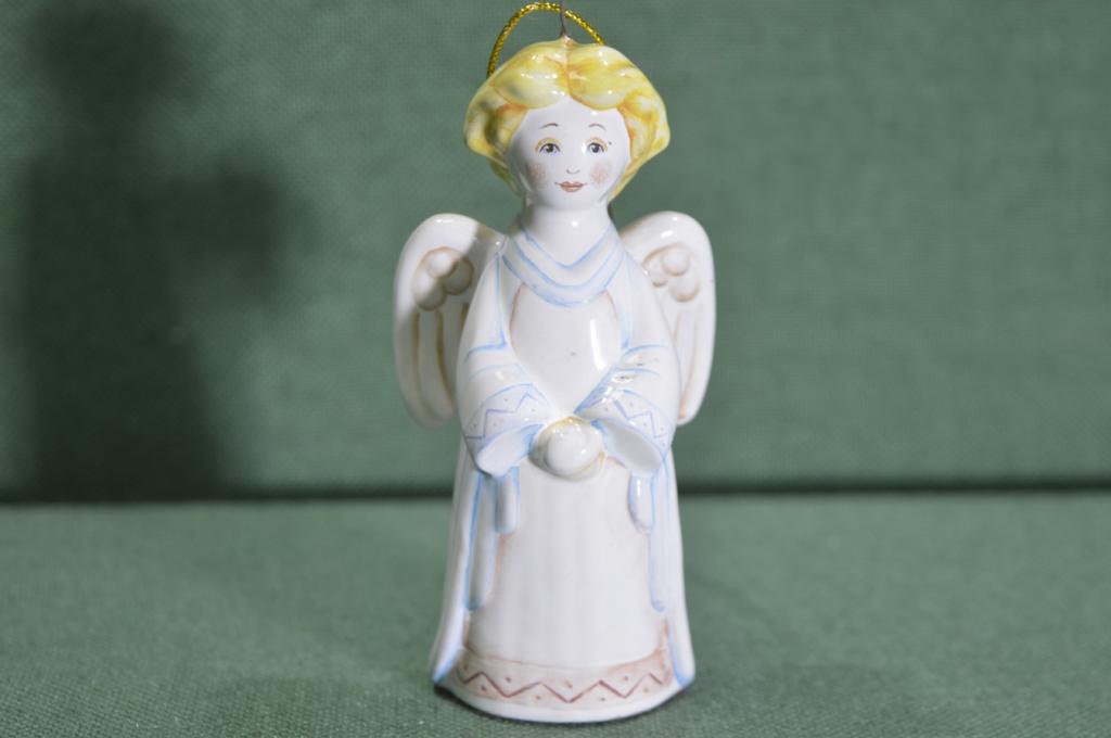 Игрушка елочная "Ангел с золотистыми волосами". Ангелок. Керамика, майолика, ручная роспись. #2