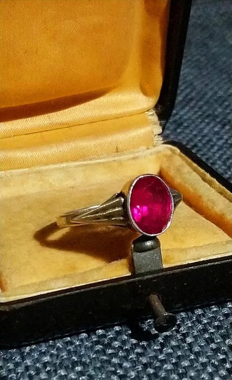 Серебряное кольцо корунд серебро 875 золочение СССР 1960-е винтаж