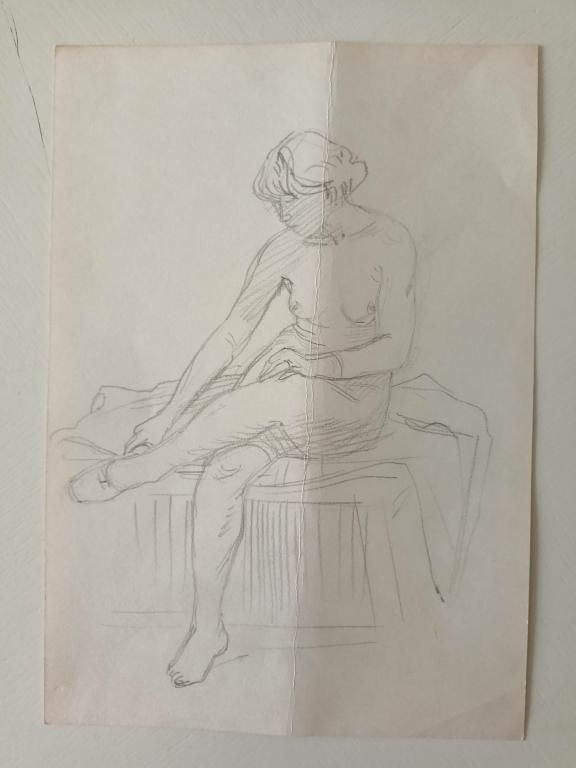 Бутрова М.Н. (1905-1989) Сидящая натурщица, снимающая обувь