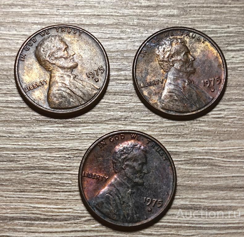 1 цент 1975 D год США USA Пшеничный Линкольн cent
