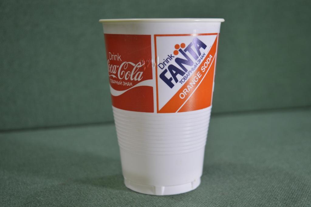 Стакан пластмассовый для холодных напитков "Олимпиада 1980 Москва". Fanta. Coca-Cola. СССР.