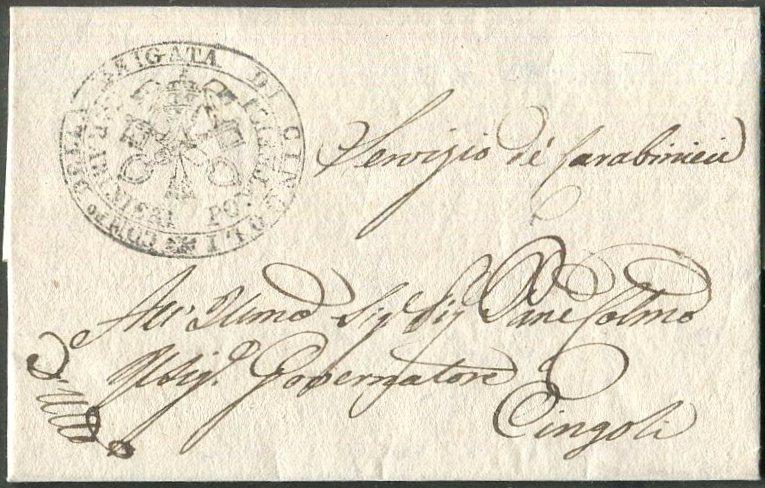Италия 1836 Папское государство Stato Pontificio домарочное письмо Cingoli КАРАБИНЕРЫ жандармерия