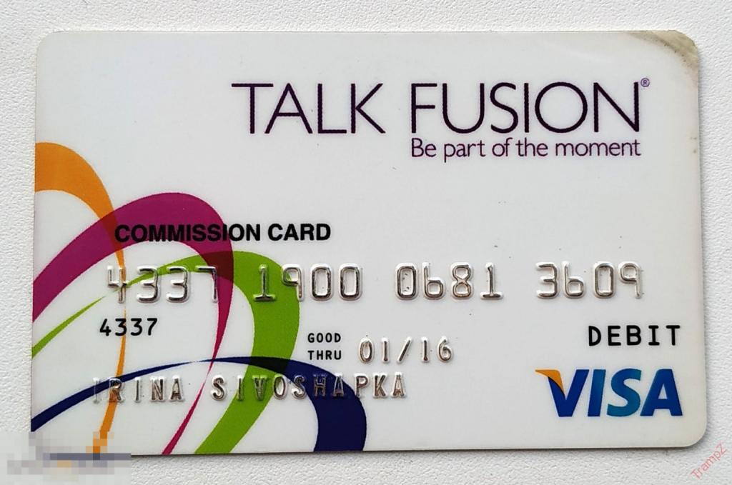 Карта банковская пластиковая Telk Fusion США финансовая пирамида ВИЗА VISA