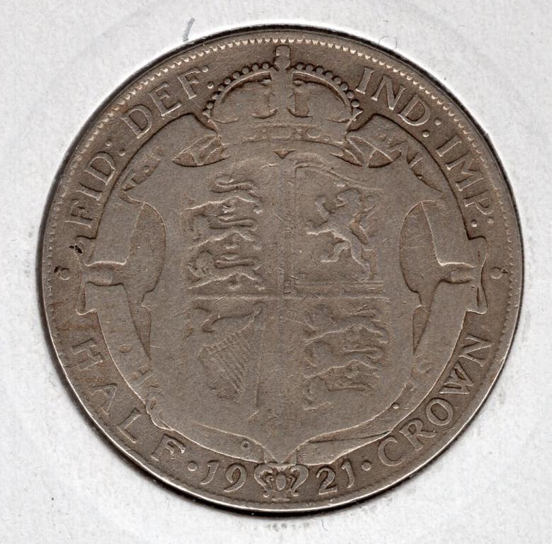 1/2 кроны - Великобритания - 1921 - Георг VI - серебро 500 - KM#818.1а