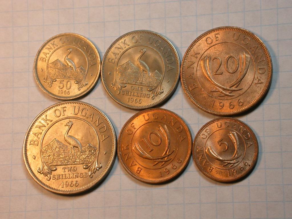 Уганда набор 5, 10, 20, 50 Центов, 1, 2 Шиллинга 1966 BU
