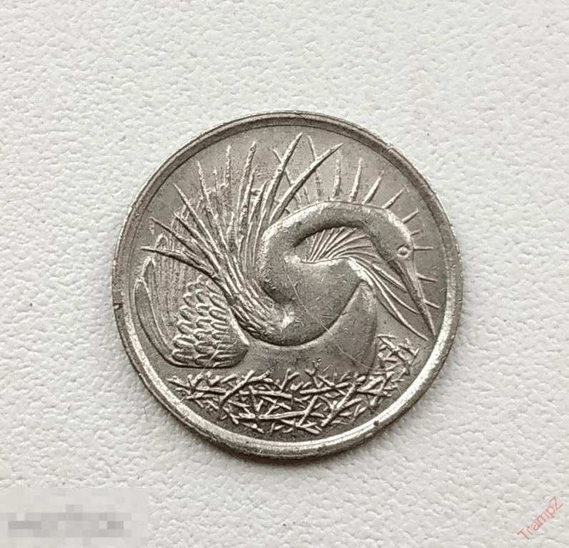 Сингапур 5 центов 1982г птица змеешейка. (магнитная)