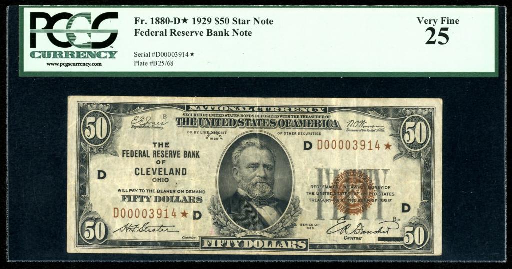 США. Вфедеральный резервный банк Кливленда. 50 долларов 1929 г. Замещенная серия.