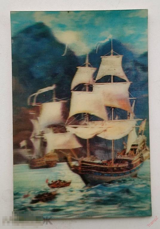 Календарик стерео 1986г Остров сокровищ. корабль парусник #К7