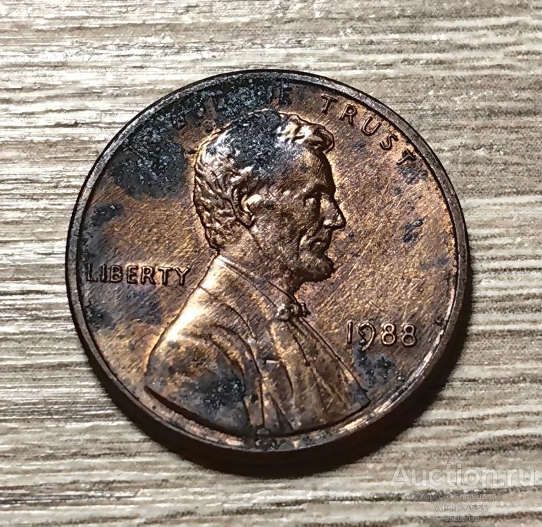 1 цент 1988 год США USA Пшеничный Линкольн cent