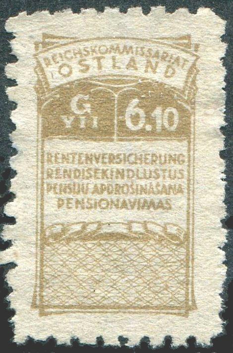 ОСТЛАНД 1943 германская оккупация Пенсионное страхование 6.10 рм.(*) Латвия Литва Эстония