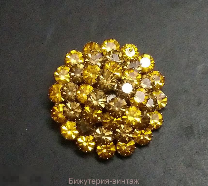 0275 многоуровневая брошь кристаллы бижутерия Чехословакия 1970 винтаж