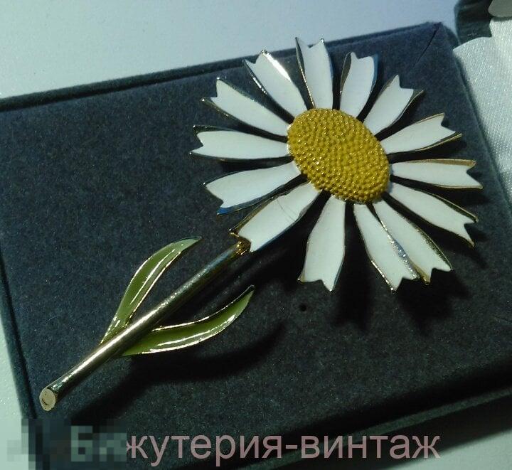 3074/27 брошь Ромашка как WEISS эмаль цветок золочение бижутерия винтаж США